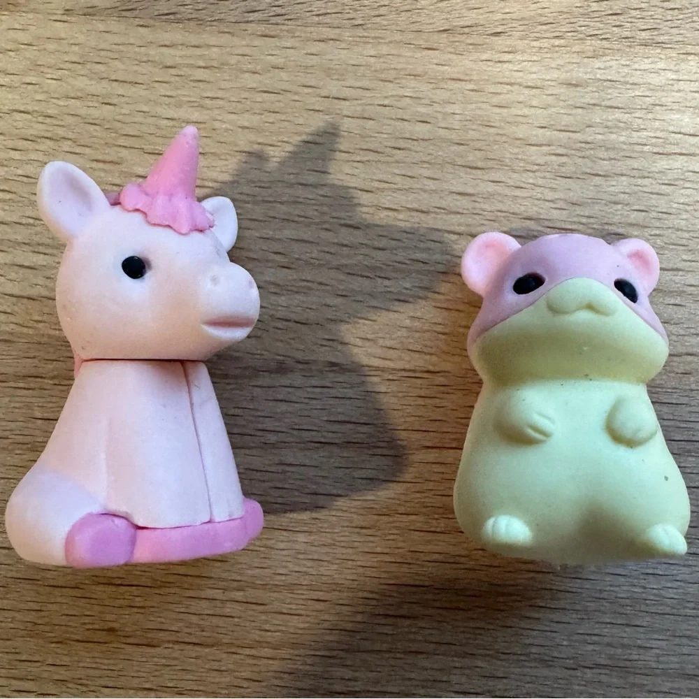 3 TY Beanie Erasers Mystic, Fluffball & Seamore - Iwaco Japanese Puzzle Erasers
